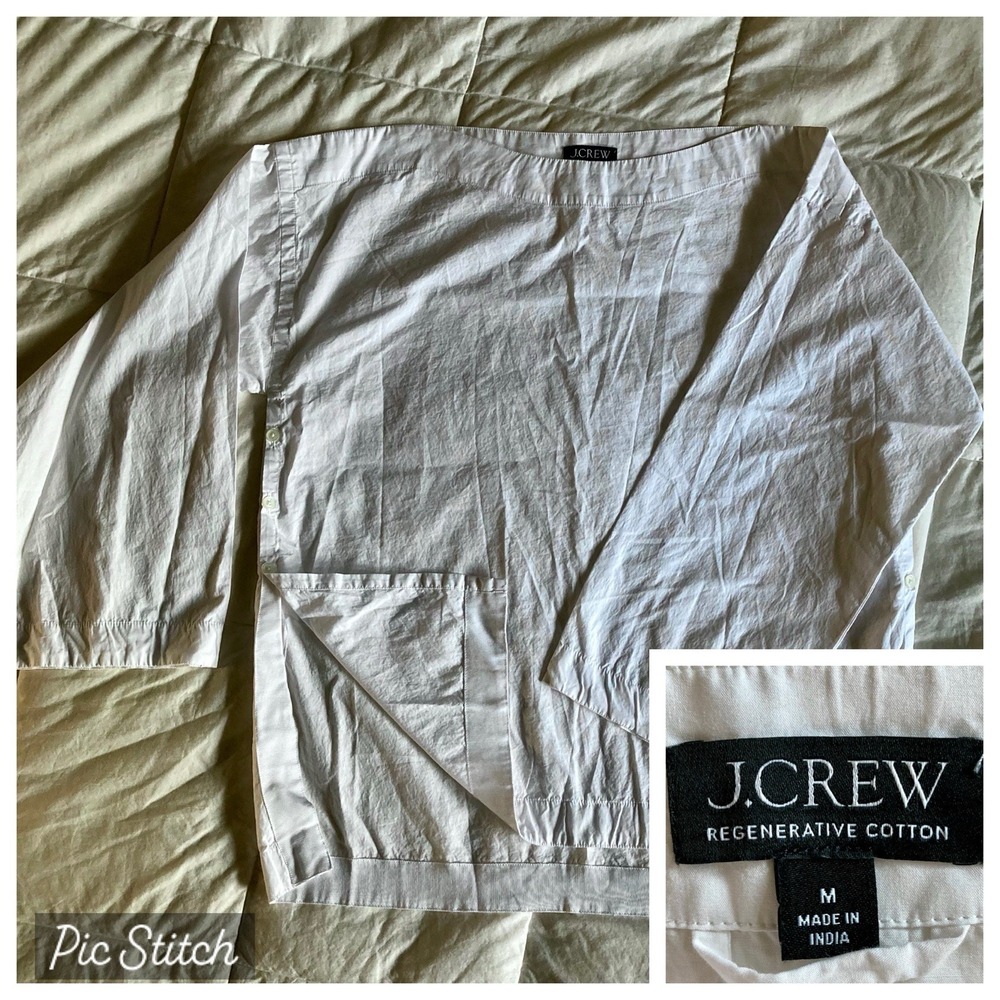 J Crew Ciel Top Regen Cotton Poplin Oversize Boat Neck Tunic Women M White NEW*